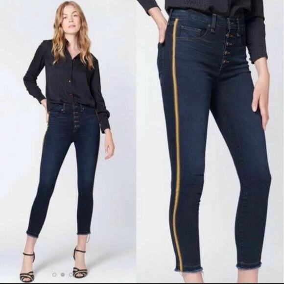 VERONICA BEARD Debbie 10" Frayed Dark Wash Tuxedo Stripe Skinny Jeans Womens 32 - Picture 7 of 7